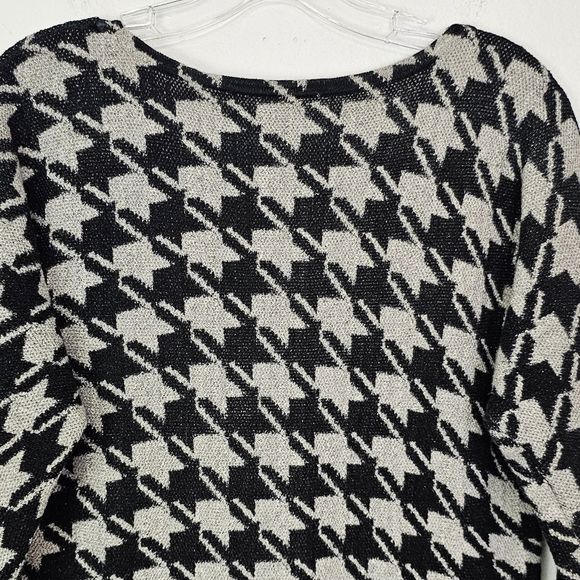 J Jill Black/Gray Houndstooth Cotton Sweater Sz Small Petite Career Coastal - Picture 7 of 12